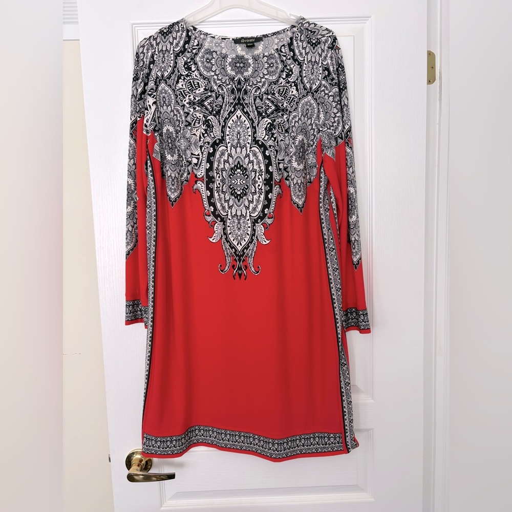 Red and Black Long Sleeve Cocktail Dress